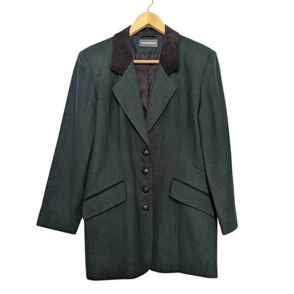 Vintage Maurices Suede Wool Emerald Green Blazer Jacket 90s Y2K Retro Workwear - Picture 3 of 9